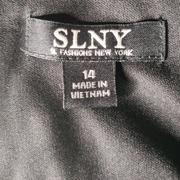 SLNY Women's Size 14 Black Bead Braided Halter Sleeveless Cascade Chiffon Dress - Picture 11 of 11